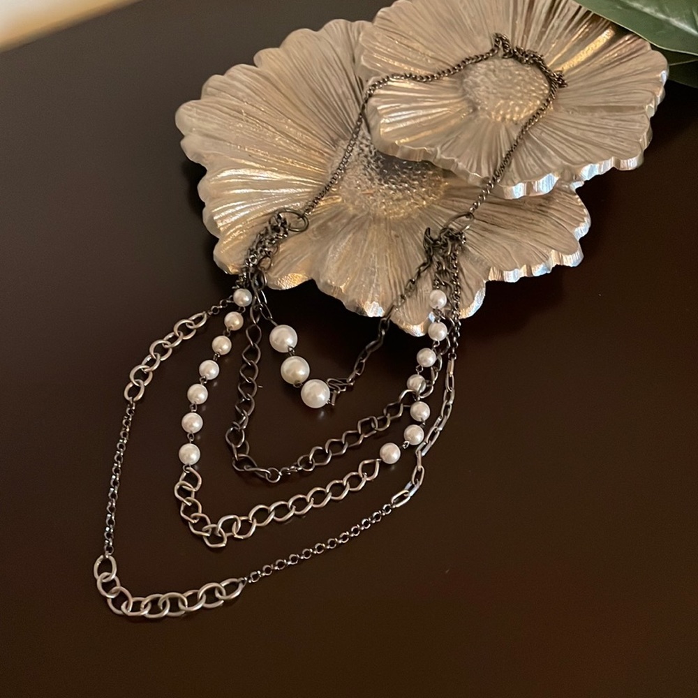 Bead and chain multi strand necklace